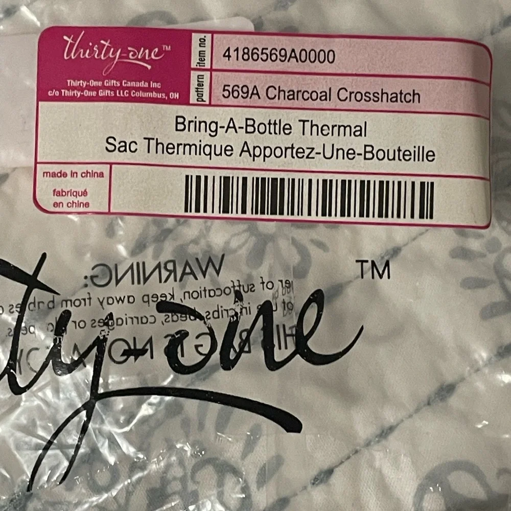 NWT Thirty-One Charcoal Crosshatch Bottle Thermal Tote